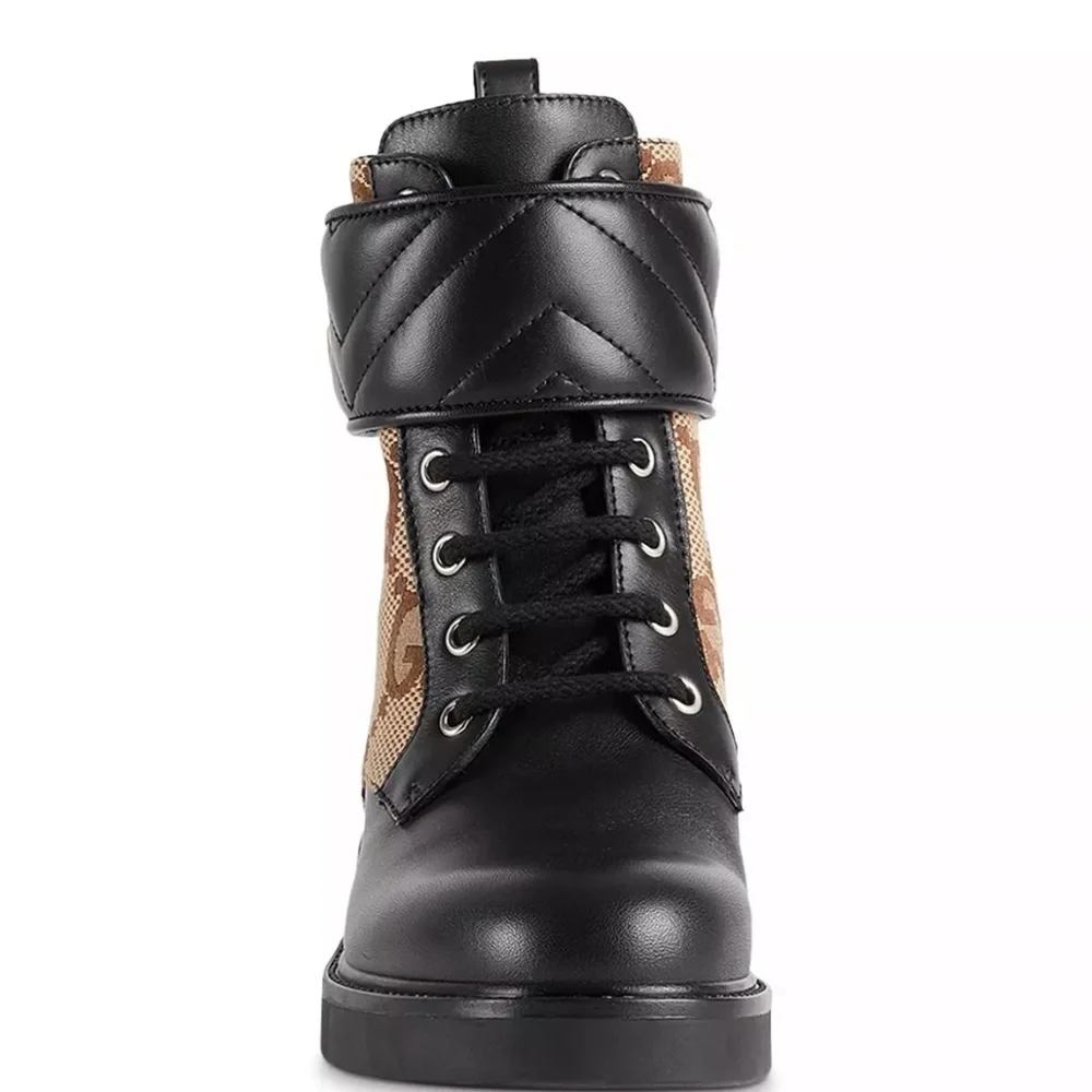 Gucci Double G Logo Leather Combat Boots - Picture 10 of 10